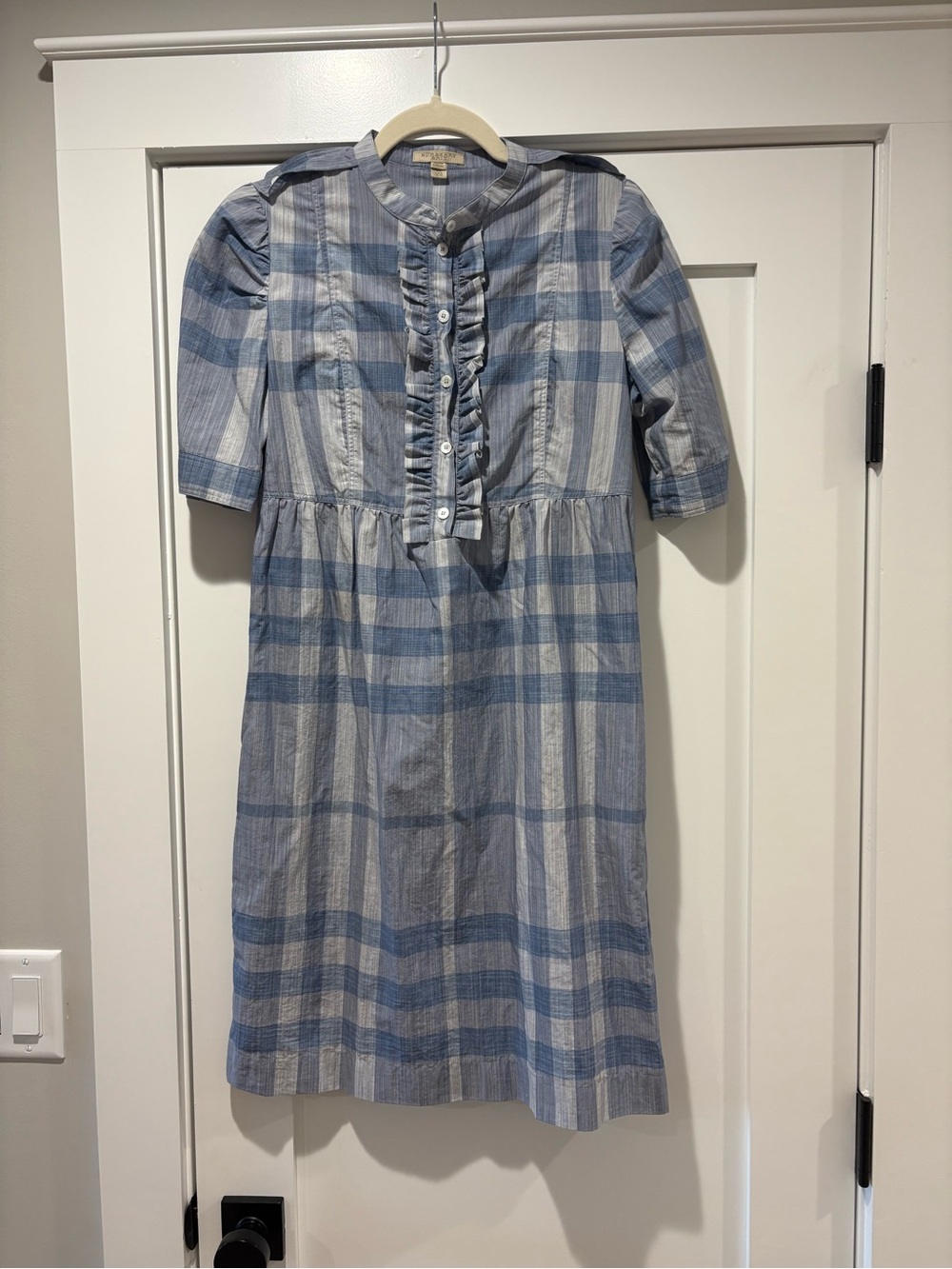 Burberry Brit  Blue Plaid Ruffle-Front Dress size 6